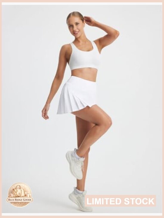 High Waisted Athletic Skort Side Pleated Slit A-Line Tennis Golf Pickleball - Picture 3 of 7